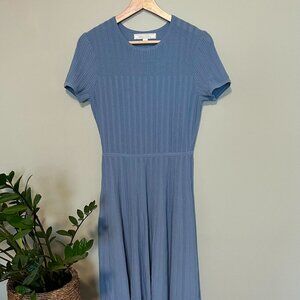 Brooks Brothers A-Line Pleated Short-Sleeve Sweater Dress - Blue S